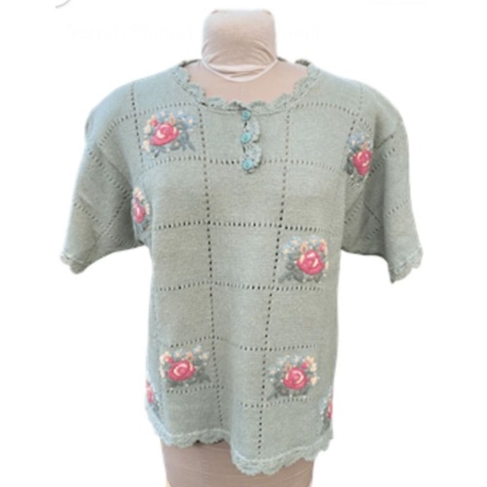 Colter Bay International Vintage Sweater Sz. L Hand Loomed Floral Grandma